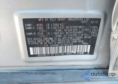 2012 Subaru Outback 2.5I Limited z USA, uszkodzony, nr VIN 4S4BRBLC0C3262129